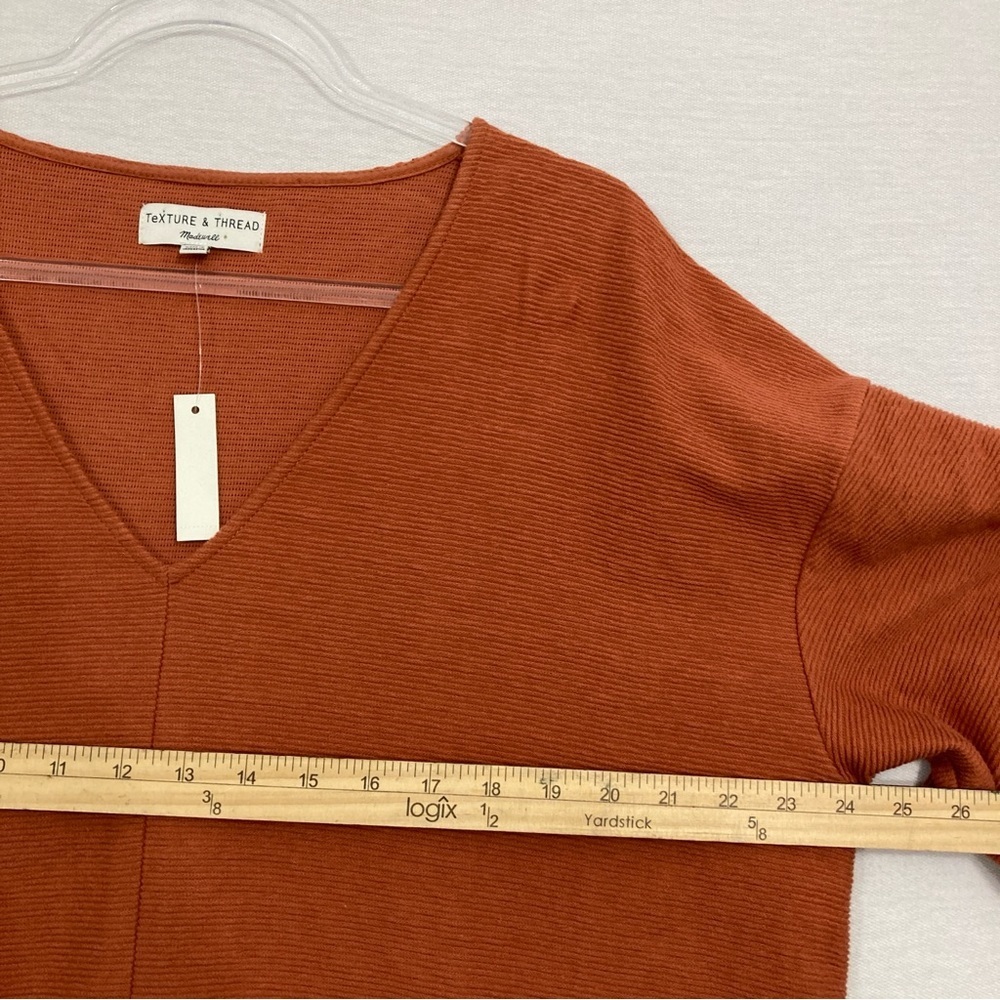 New Madewell Burnt Orange Tie Front Knit V Neck Relaxed Fit Pullover Top XXL - Picture 3 of 9